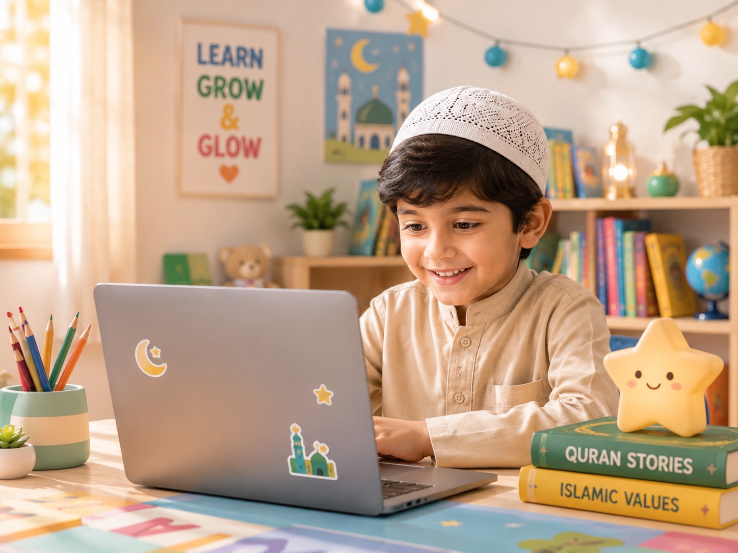 Muslim child learning the Qur'an online